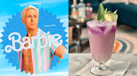 Ken Mocktail next to the Barbie Movie Poster