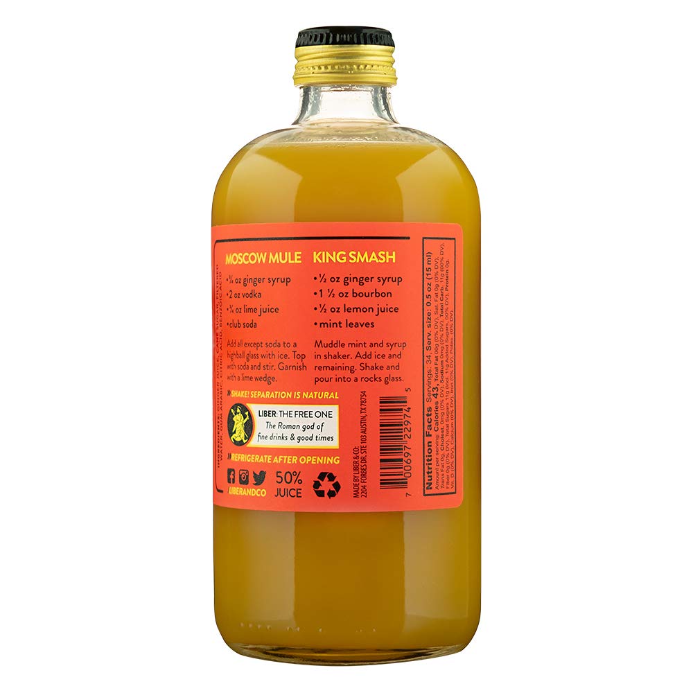 Liber & Co. Fiery Ginger Syrup (17oz) Made with Peruvian Ginger Root