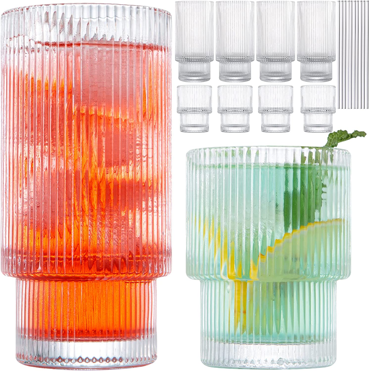 Ribbed Drinking Glasses, Japanese Origami Style Water Cups, Iced