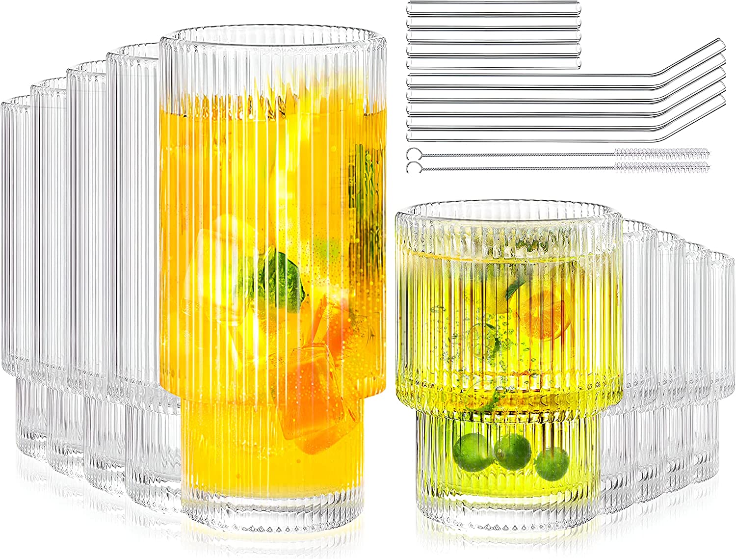 Ribbed Can Glass And Straw Set