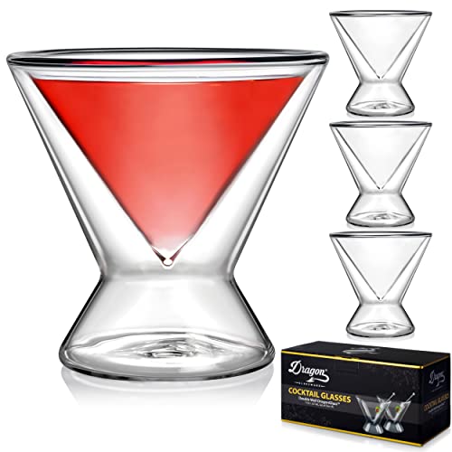 Dragon Glassware Stemless Double Wall Insulated Martini Glasses (Set of 4)