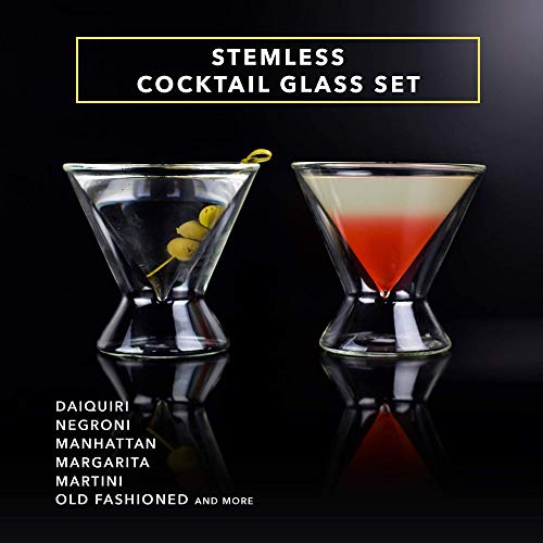 Dragon Glassware Stemless Double Wall Insulated Martini Glasses (Set of 4)