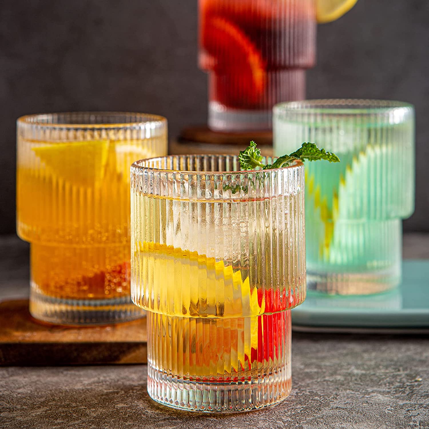 Ribbed Drinking Glasses With Lids And Straws, Perfect For