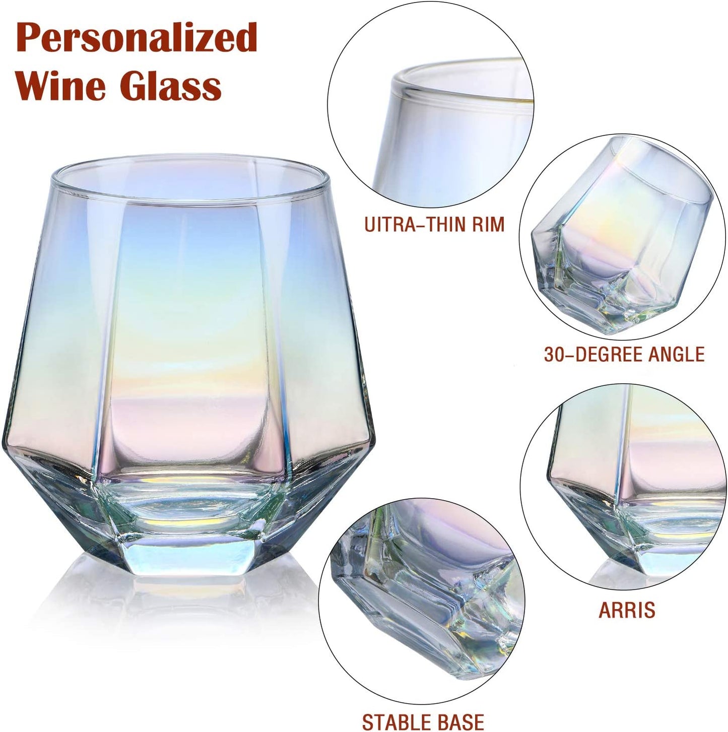 CUKBLESS Iridescent Stemless Wine Glass (Set Of 4)