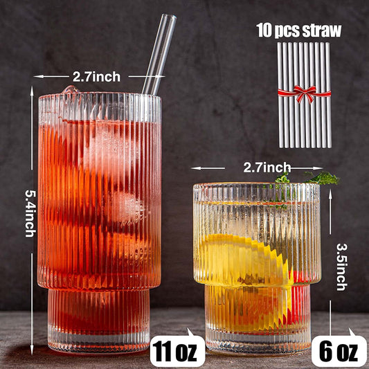8 Piece Claplante Origami Style Drinking Glasses with Straw